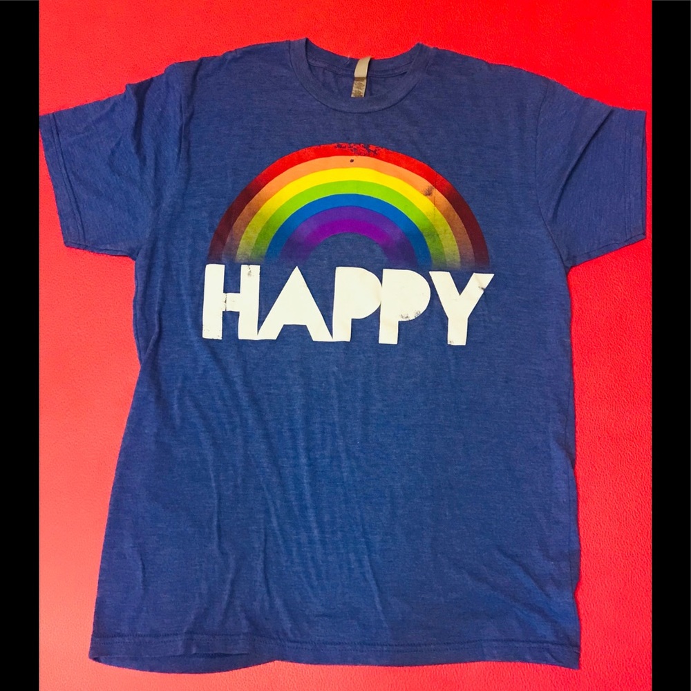 Be “HAPPY” Super Soft TShirt Size Large Blue Red